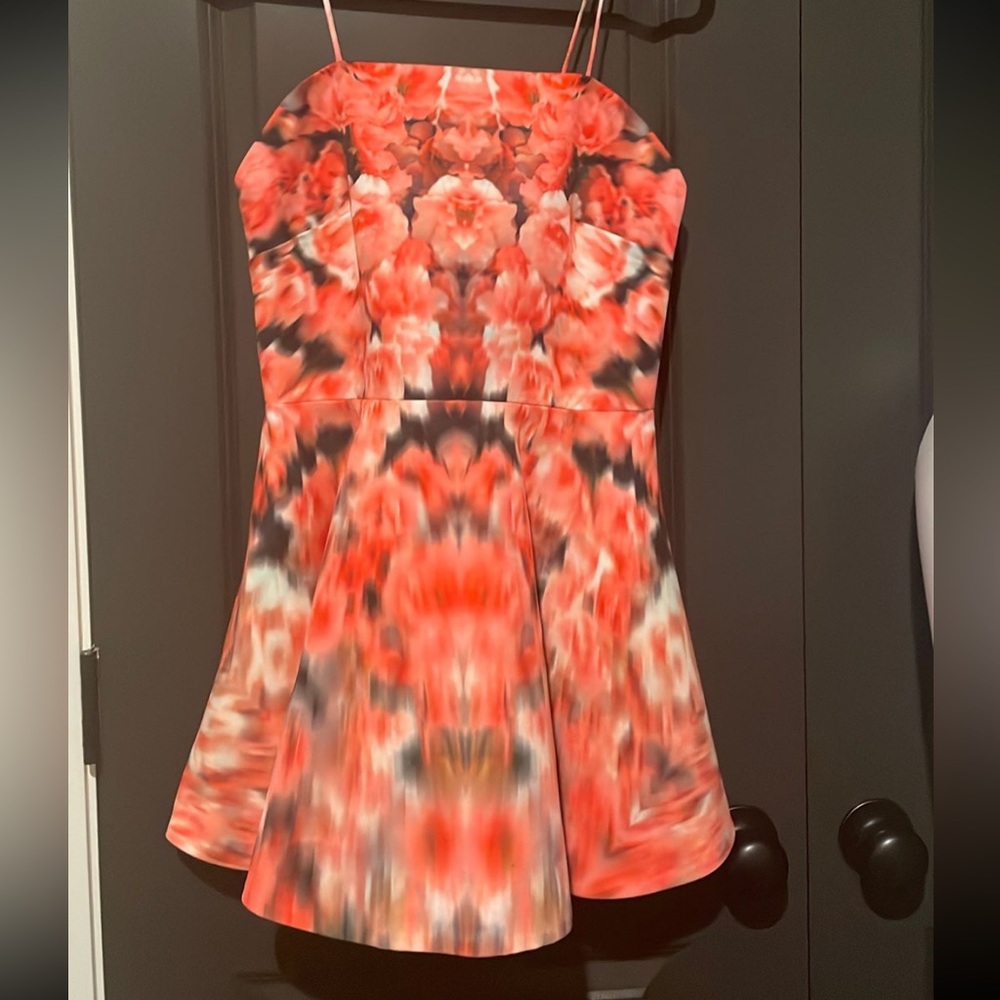 NWT - Small- Finders Keepers Short Fit and Flare Dress, Blurred Coral Print